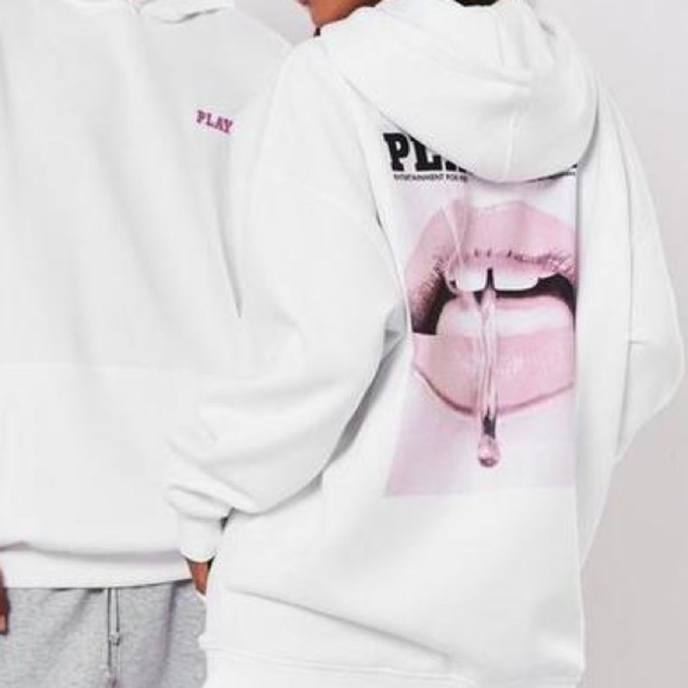White playboy hoodie, oversized
